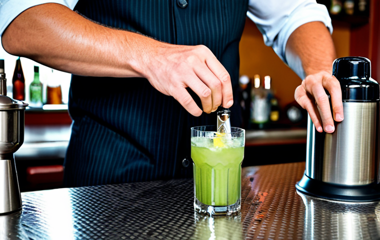 Professional Cocktail Preparation**
"A bartender, fully clothed in professional attire, carefully preparing an energy drink cocktail behind a well-lit bar. The bar is stocked with various bottles and cocktail equipment like a shaker, jigger, and strainer. Focus on the bartender’s hands as they mix ingredients. Appropriate content, safe for work, perfect anatomy, correct proportions, family-friendly, high-quality image, professional photography."
**