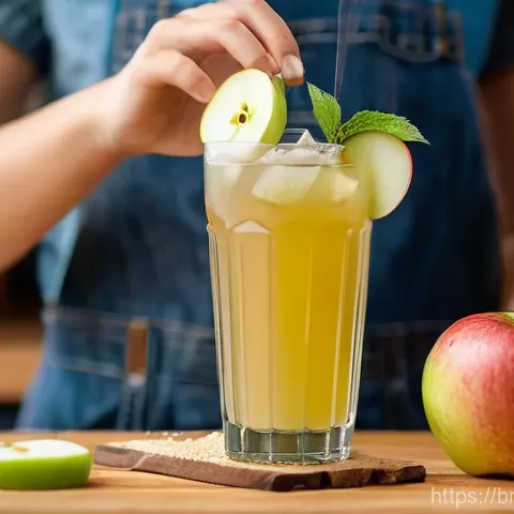 홈바텐더 숙취 없는 칵테일 - **Prompt:** A vibrant and refreshing close-up of a "Fresh Fuji Kick Mocktail" being prepared on a ru...